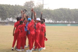 Players cheering with happiness after an out in cricket