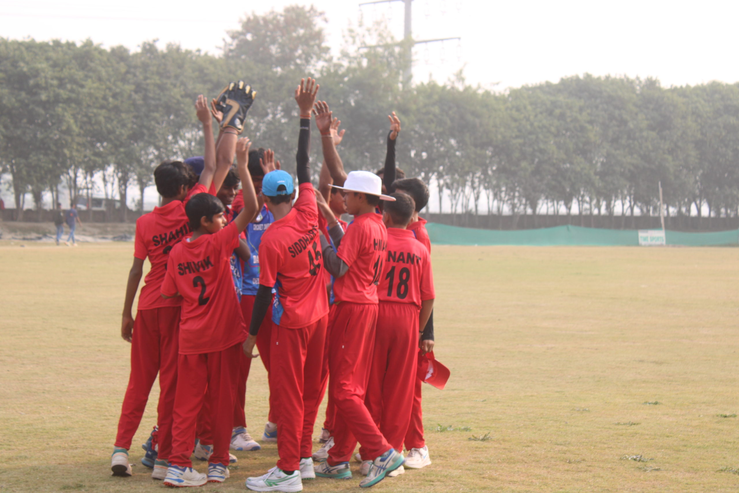 Players cheering with happiness after an out in cricket
