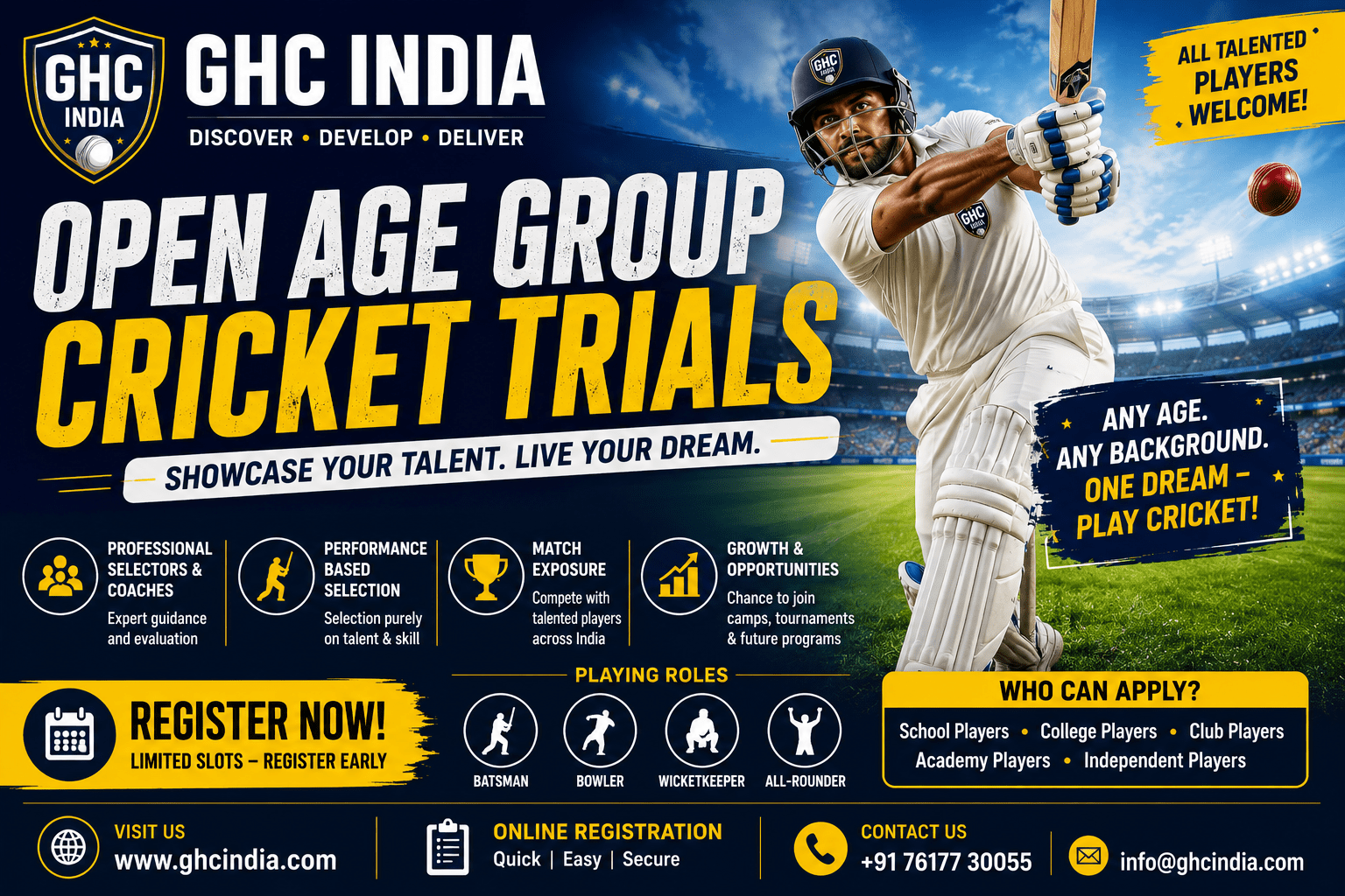 Open Age Group Cricket Trials GHC India