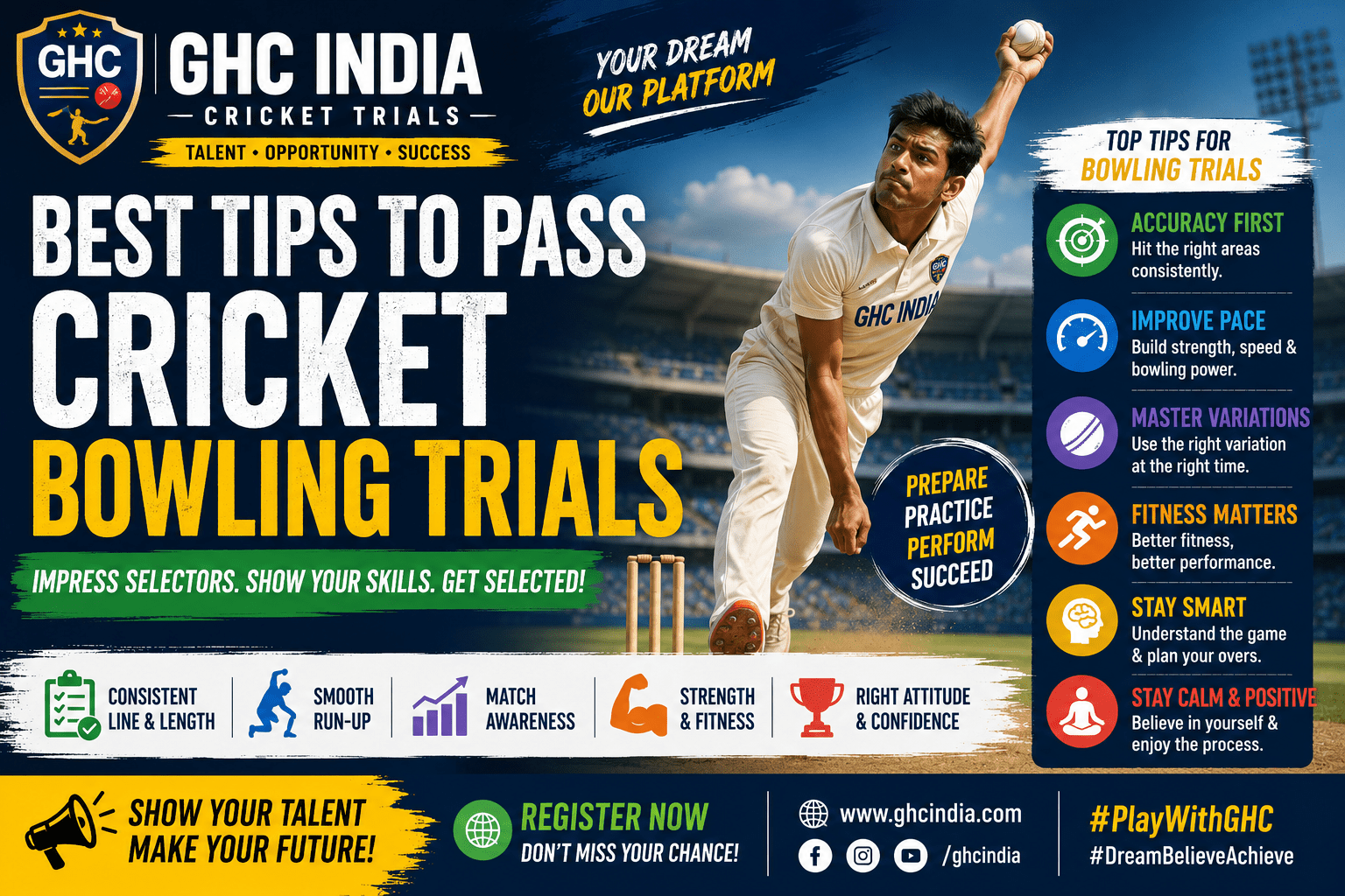 Tips to Pass Cricket Bowling Trials GHC India