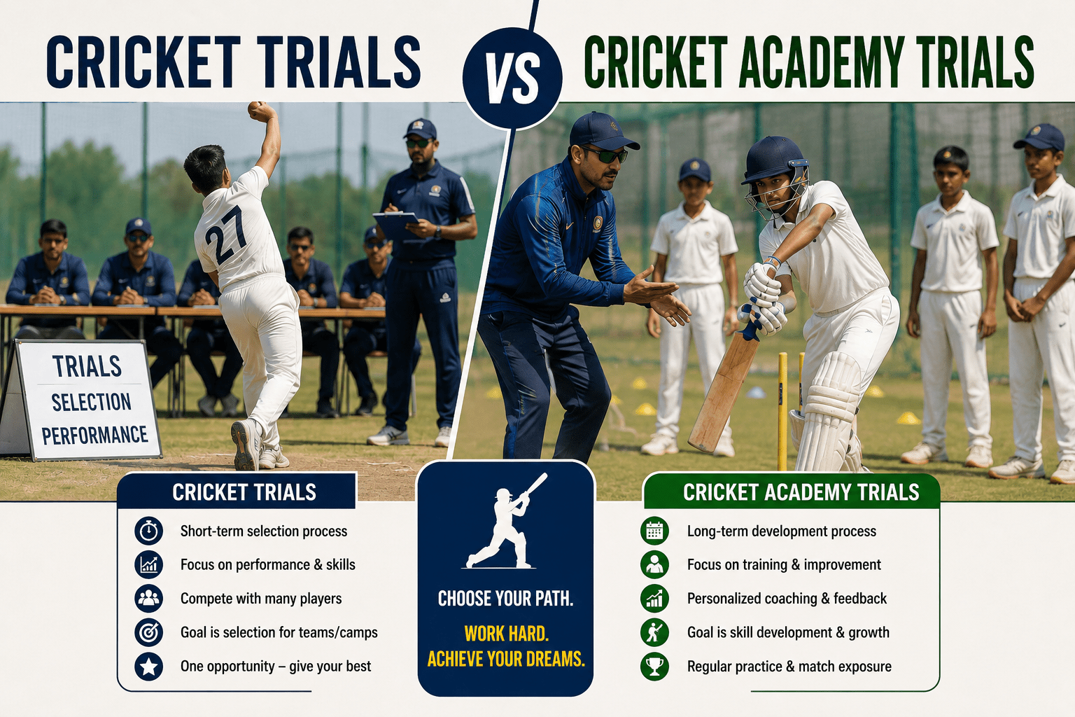 Cricket Trials vs Cricket Academy Trials